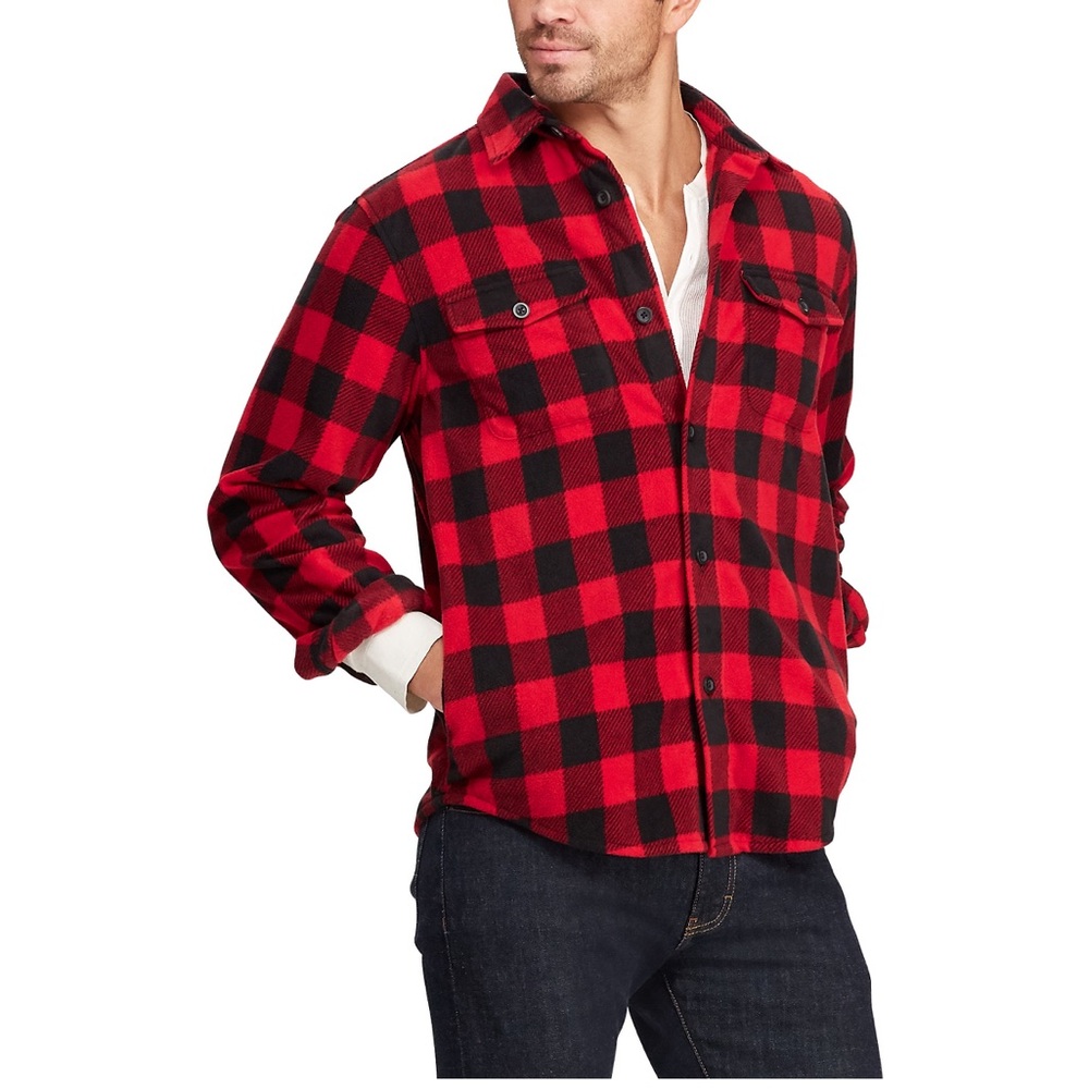 NWOT Men’s L Chaps Microfiber Fleece Shirt Jacket with side seam pockets.
